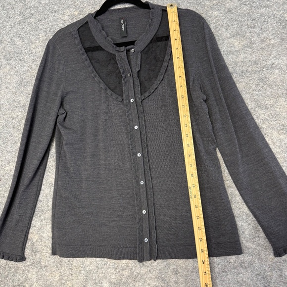 MarcCain Gray Women’s Virgin Wool Blend Lace Detail Cardigan Size 6 - Picture 8 of 14
